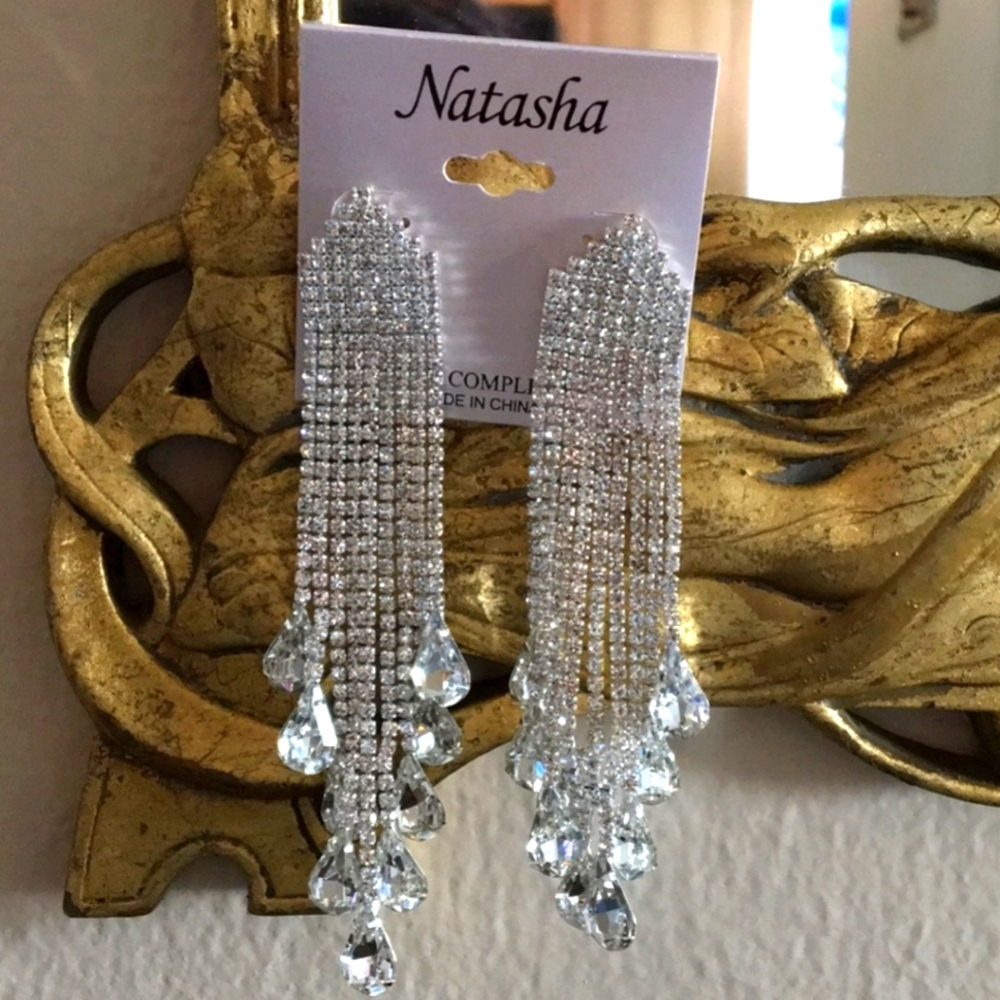 Natasha Waterfall & Chandelelier Crystal Statement Earrings BNWT